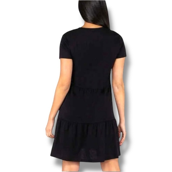 Casual Navy Blue A-Line Tiered Short Sleeve Mini Dress with Crew Neck - Picture 2 of 16